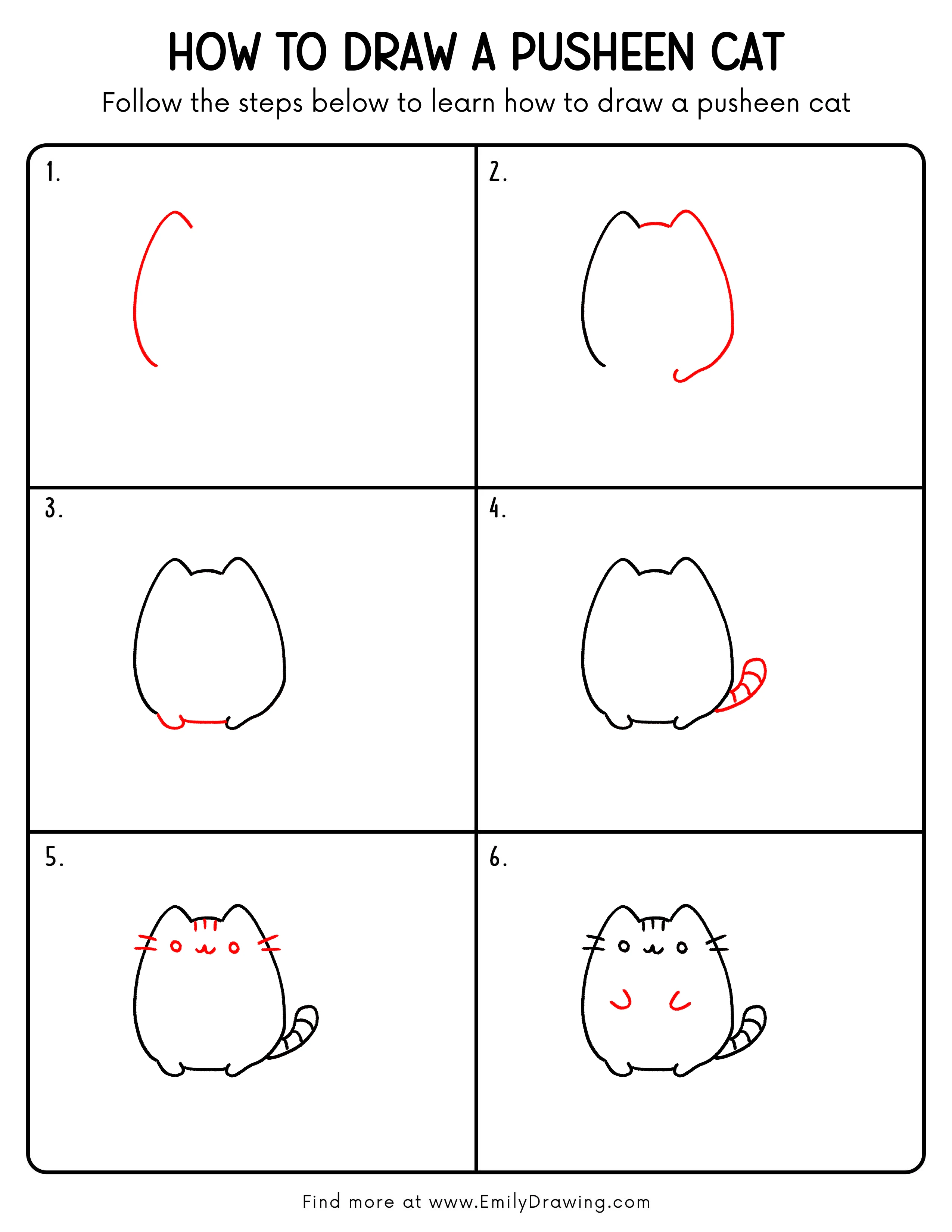 Printable Pusheen Cat Drawing Guide